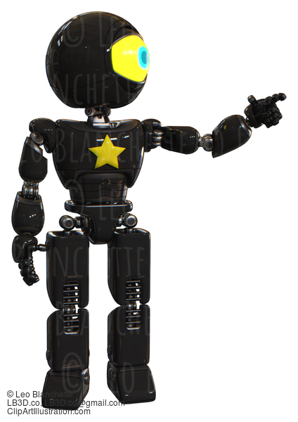 Bot Containing Giant Eyeball Head Design And Light Chest Exoshielding And Yellow Star And Prototype Exoplate Legs. Black. Pointing Left Or Pushing A Button.. #20588