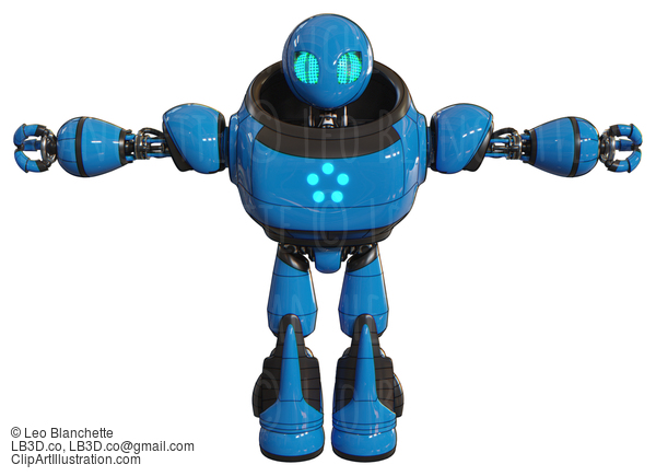 Cyborg Containing Grey Alien Style Head And Blue Grate Eyes And Heavy Upper Chest And Circle Of Blue Leds And Light Leg Exoshielding And Stomper Foot Mod. Blue. T-Pose. #20600