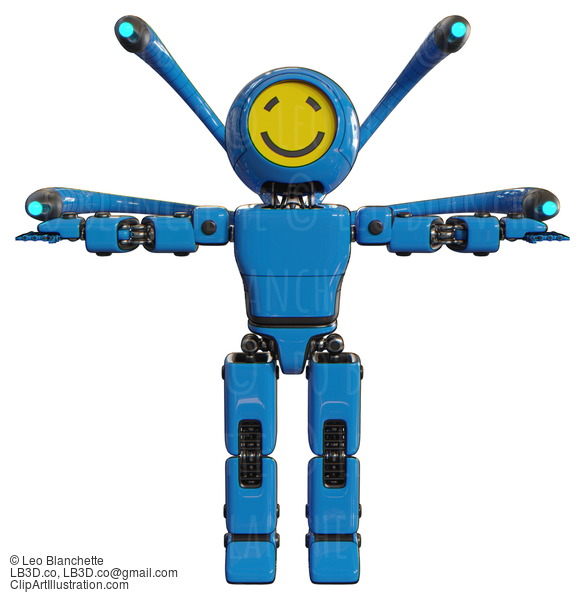 Cyborg Containing Round Head Yellow Happy Face And Light Chest Exoshielding And Prototype Exoplate Chest And Blue-Eye Cam Cable Tentacles And Prototype Exoplate Legs. Blue. T-Pose. #20603