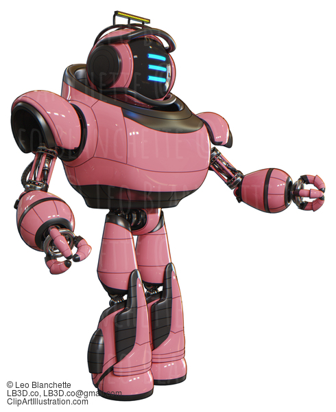 Robot Containing Digital Display Head And Three Horizontal Line Design And Led And Protection Bars And Heavy Upper Chest And Light Leg Exoshielding And Stomper Foot Mod. Pink. Interacting. #20612