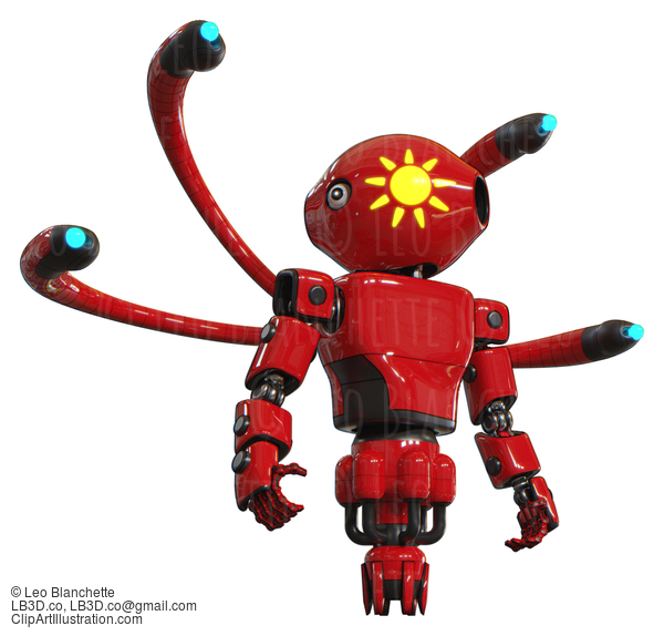 Cyborg Containing Oval Wide Head And Sunshine Patch Eye And Light Chest Exoshielding And Prototype Exoplate Chest And Blue-Eye Cam Cable Tentacles And Jet Propulsion. Red. Hero Pose. #20614