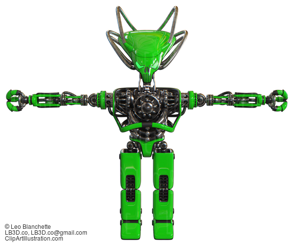 Cyborg Containing Flat Elongated Skull Head And Cables And Heavy Upper Chest And No Chest Plating And Prototype Exoplate Legs. Green. T-Pose. #20616