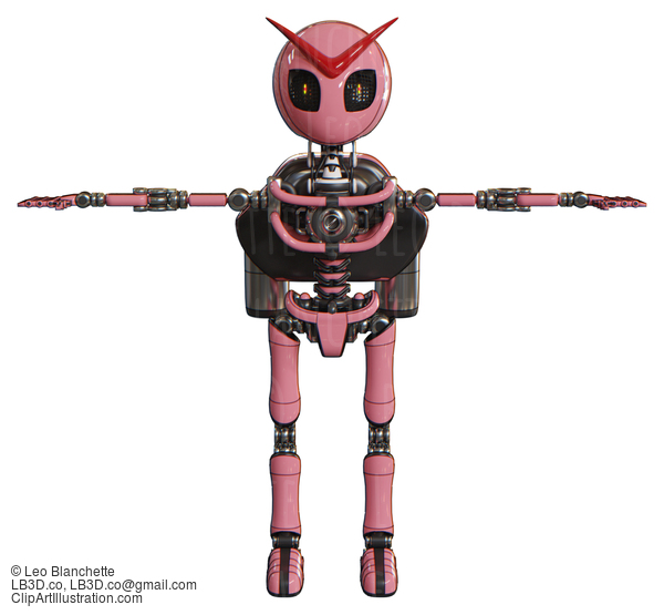 Automaton Containing Grey Alien Style Head And Metal Grate Eyes And Light Chest Exoshielding And Rocket Pack And No Chest Plating And Ultralight Foot Exosuit. Pink. T-Pose. #20626