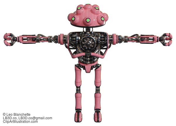 Robot Containing Techno Multi-Eyed Domehead Design And Heavy Upper Chest And No Chest Plating And Ultralight Foot Exosuit. Pink. T-Pose. #20627