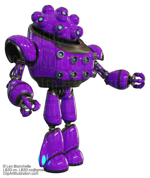 Automaton Containing Techno Multi-Eyed Domehead Design And Heavy Upper Chest And Chest Energy Sockets And Light Leg Exoshielding. Purple. Interacting. #20633