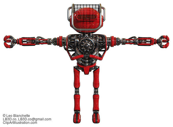 Bot Containing Oval Wide Head And Red Horizontal Visor And Barbed Wire Visor Helmet And Heavy Upper Chest And No Chest Plating And Ultralight Foot Exosuit. Red. T-Pose. #20640