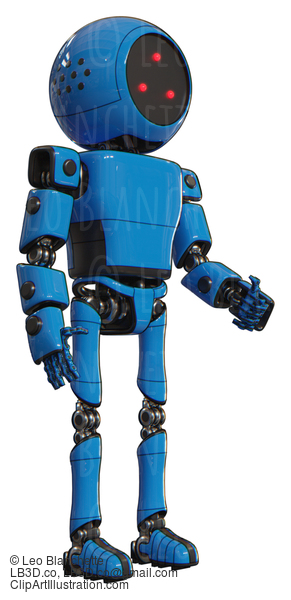 Robot Containing Three Led Eyes Round Head And Light Chest Exoshielding And Prototype Exoplate Chest And Ultralight Foot Exosuit. Blue. Facing Left View. #20653