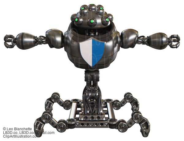 Bot Containing Techno Multi-Eyed Domehead Design And Heavy Upper Chest And Blue Shield Defense Design And Insect Walker Legs. Metal. T-Pose. #20654