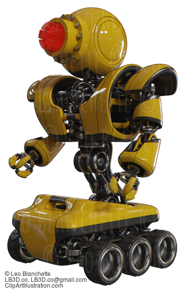 Automaton Containing Round Head And Red Laser Crystal Array And Heavy Upper Chest And Heavy Mech Chest And Six-Wheeler Base. Yellow. Facing Right View. #20657