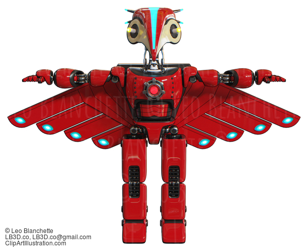 Android Containing Bird Skull Head And Yellow Led Protruding Eyes And Head Shield Design And Light Chest Exoshielding And Red Energy Core And Cherub Wings Design And Prototype Exoplate Legs. Red. #20659