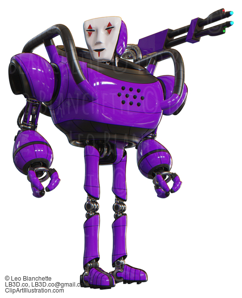 Robot Containing Humanoid Face Mask And Red Clown Marks And Heavy Upper Chest And Ultralight Foot Exosuit. Purple. Hero Pose. #20663