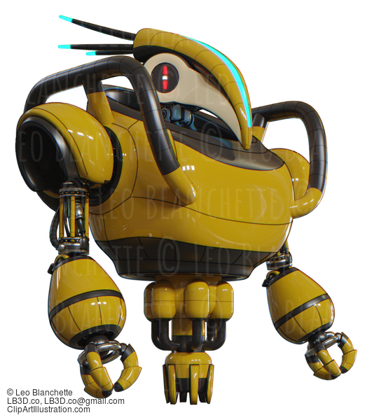 Mech Containing Bird Skull Head And Red Line Eyes And Head Shield Design And Heavy Upper Chest And Jet Propulsion. Yellow. Facing Left View. #20664