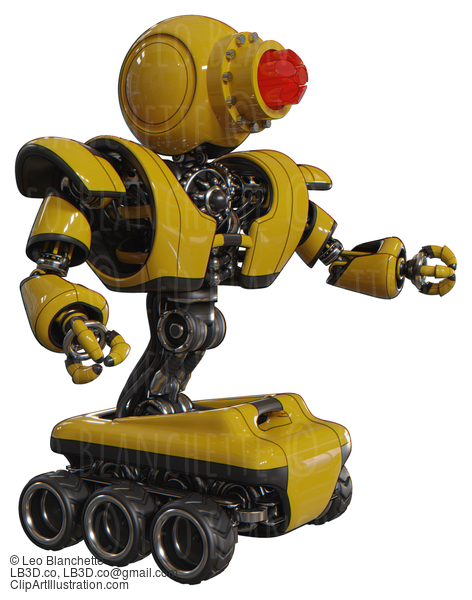 Automaton Containing Round Head And Red Laser Crystal Array And Heavy Upper Chest And Heavy Mech Chest And Six-Wheeler Base. Yellow. Interacting. #20668