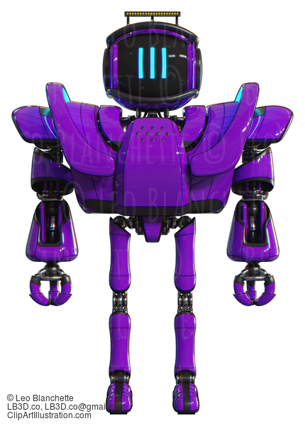 Cyborg Containing Digital Display Head And Three Vertical Line Design And Led And Protection Bars And Heavy Upper Chest And Heavy Mech Chest And Battle Mech Chest And Ultralight Foot Exosuit. Purple. #20690