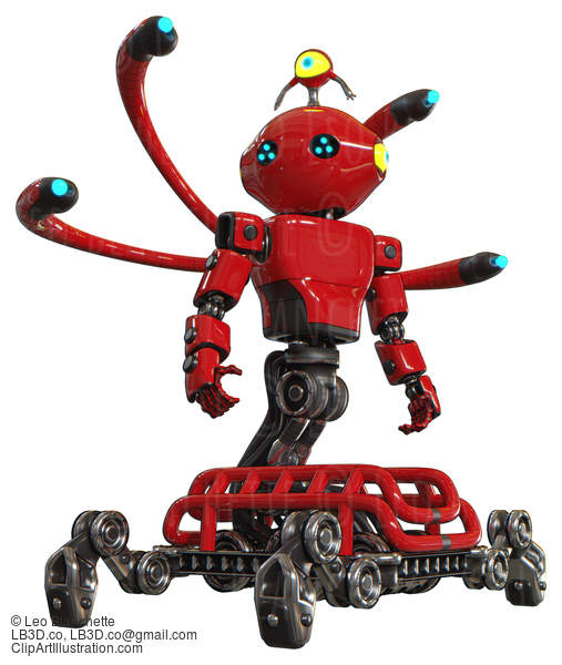 Droid Containing Oval Wide Head And Blue Led Eyes And Minibot Ornament And Light Chest Exoshielding And Prototype Exoplate Chest And Blue-Eye Cam Cable Tentacles And Insect Walker Legs. Red. #20693