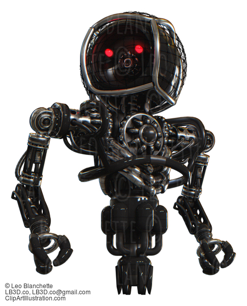 Bot Containing Round Barbed Wire Round Head And Heavy Upper Chest And No Chest Plating And Jet Propulsion. Black. Hero Pose. #20698