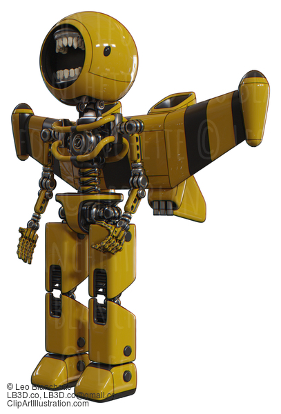 Robot Containing Round Head Chomper Design And Light Chest Exoshielding And Stellar Jet Wing Rocket Pack And No Chest Plating And Prototype Exoplate Legs. Yellow. Facing Right View. #20699