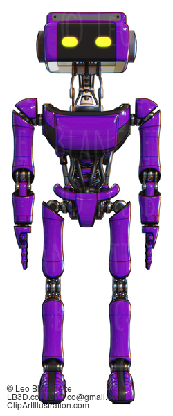 Robot Containing Dual Retro Camera Head And Retro Tech Device Head And Light Chest Exoshielding And Ultralight Chest Exosuit And Ultralight Foot Exosuit. Purple. Front View. #20706