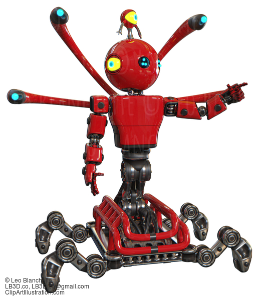 Droid Containing Oval Wide Head And Blue Led Eyes And Minibot Ornament And Light Chest Exoshielding And Prototype Exoplate Chest And Blue-Eye Cam Cable Tentacles And Insect Walker Legs. Red. #20708