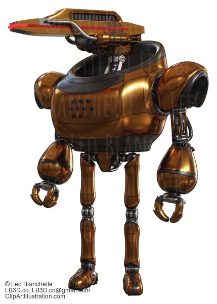 Droid Containing Dual Retro Camera Head And Laser Gun Head And Heavy Upper Chest And Ultralight Foot Exosuit. Copper. Standing Looking Right Restful Pose. #20710