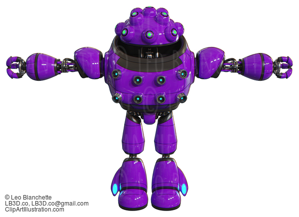 Automaton Containing Techno Multi-Eyed Domehead Design And Heavy Upper Chest And Chest Energy Sockets And Light Leg Exoshielding. Purple. T-Pose. #20719