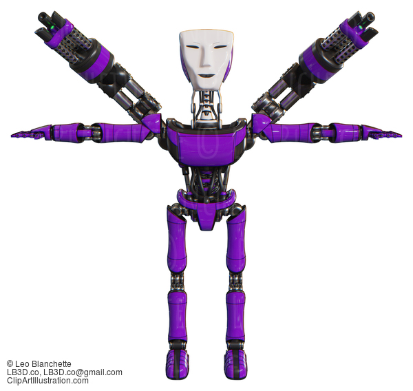 Bot Containing Humanoid Face Mask And Light Chest Exoshielding And Ultralight Chest Exosuit And Minigun Back Assembly And Ultralight Foot Exosuit. Purple. T-Pose. #20727