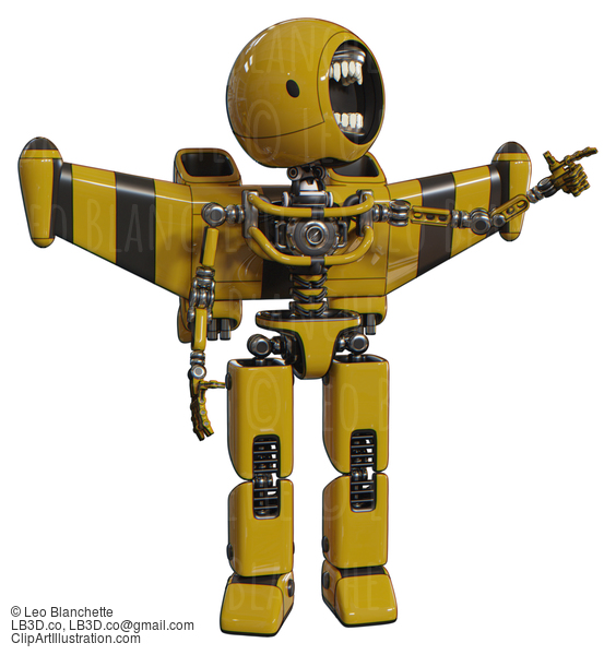 Robot Containing Round Head Chomper Design And Light Chest Exoshielding And Stellar Jet Wing Rocket Pack And No Chest Plating And Prototype Exoplate Legs. Yellow. Pointing Left Or Pushing A Button.. #20728