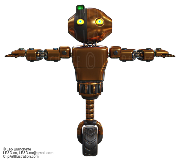 Android Containing Oval Wide Head And Yellow Eyes And Green Led Ornament And Light Chest Exoshielding And Prototype Exoplate Chest And Unicycle Wheel. Copper. T-Pose. #20731