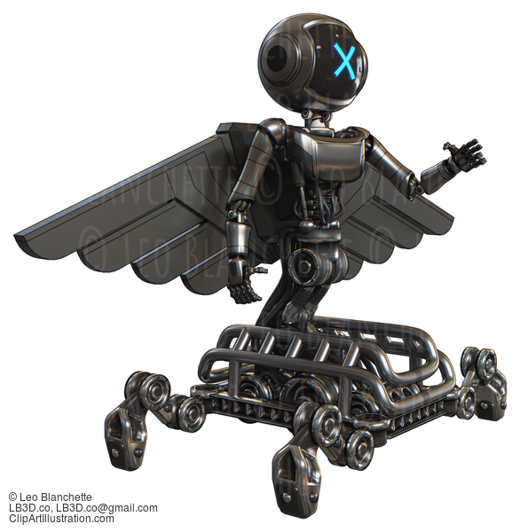 Bot Containing Digital Display Head And X Face And Light Chest Exoshielding And Ultralight Chest Exosuit And Pilot’S Wings Assembly And Insect Walker Legs. Metal. Interacting. #20735