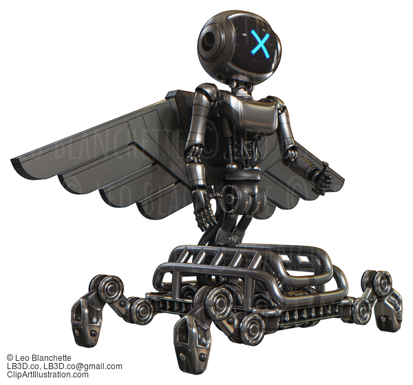 Bot Containing Digital Display Head And X Face And Light Chest Exoshielding And Ultralight Chest Exosuit And Pilot’S Wings Assembly And Insect Walker Legs. Metal. Facing Left View. #20747