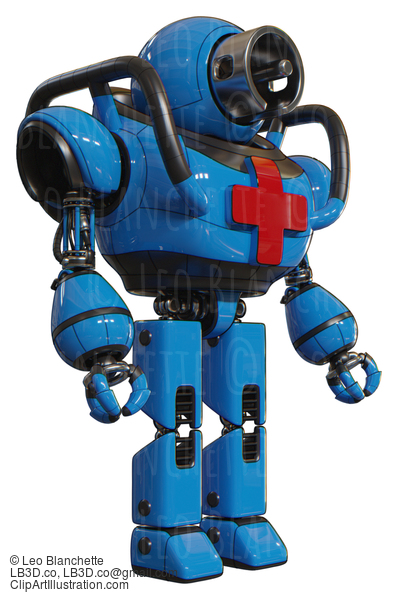 Automaton Containing Cable Connector Head And Heavy Upper Chest And First Aid Chest Symbol And Prototype Exoplate Legs. Blue. Facing Left View. #20757