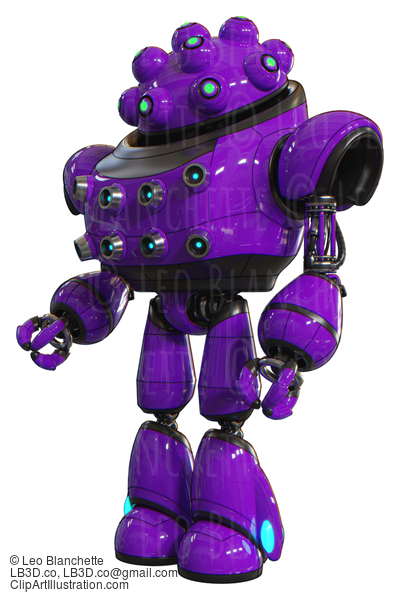 Automaton Containing Techno Multi-Eyed Domehead Design And Heavy Upper Chest And Chest Energy Sockets And Light Leg Exoshielding. Purple. Facing Right View. #20758