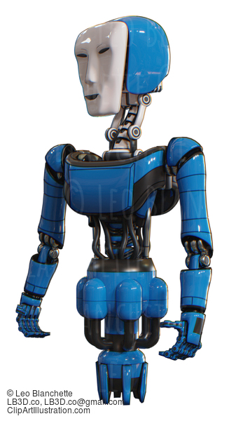 Cyborg Containing Humanoid Face Mask And Light Chest Exoshielding And Ultralight Chest Exosuit And Jet Propulsion. Blue. Standing Looking Right Restful Pose. #20760