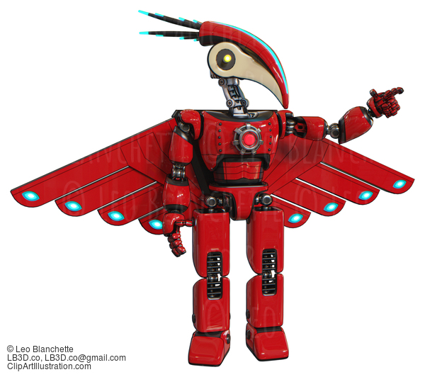 Android Containing Bird Skull Head And Yellow Led Protruding Eyes And Head Shield Design And Light Chest Exoshielding And Red Energy Core And Cherub Wings Design And Prototype Exoplate Legs. Red. #20762