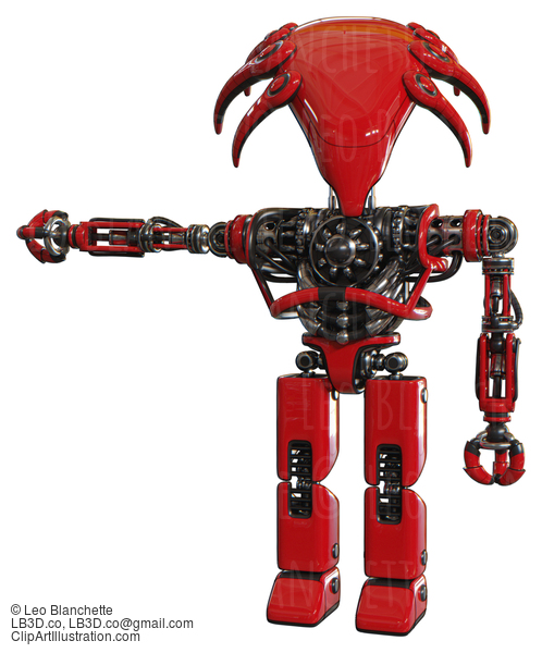 Cyborg Containing Flat Elongated Skull Head And Heavy Upper Chest And No Chest Plating And Prototype Exoplate Legs. Red. Arm Out Holding Invisible Object.. #20764