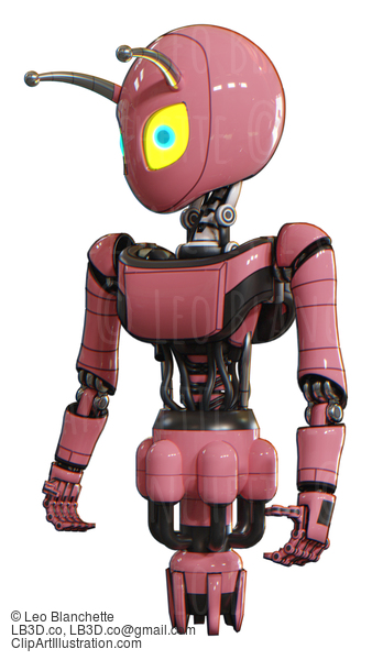 Bot Containing Grey Alien Style Head And Yellow Eyes With Blue Pupils And Bug Antennas And Light Chest Exoshielding And Ultralight Chest Exosuit And Jet Propulsion. Pink. #20770