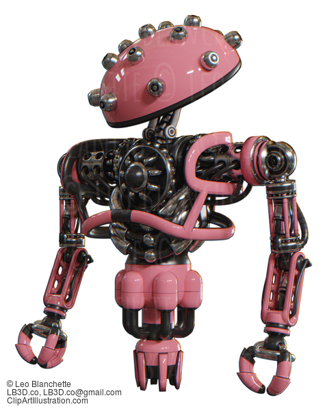 Android Containing Plughead Dome Design And Heavy Upper Chest And No Chest Plating And Jet Propulsion. Pink. Standing Looking Right Restful Pose. #20772