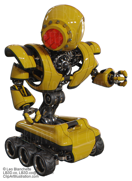 Automaton Containing Round Head And Red Laser Crystal Array And Heavy Upper Chest And Heavy Mech Chest And Six-Wheeler Base. Yellow. Fight Or Defense Pose.. #20778