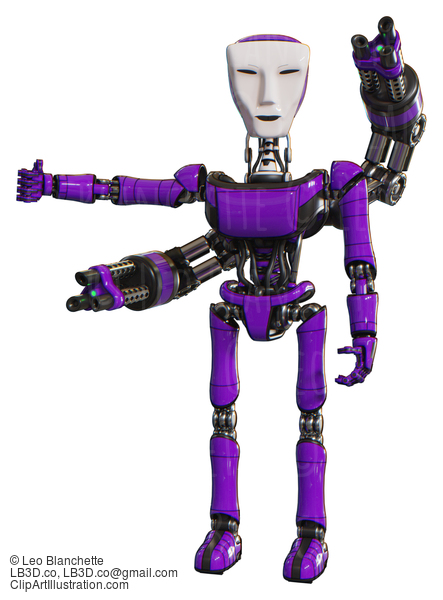 Bot Containing Humanoid Face Mask And Light Chest Exoshielding And Ultralight Chest Exosuit And Minigun Back Assembly And Ultralight Foot Exosuit. Purple. Arm Out Holding Invisible Object.. #20786