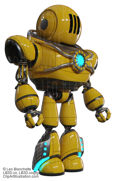 Android Containing Round Head And Three Lens Sentinel Visor And Heavy Upper Chest And Chest Blue Energy Core And Light Leg Exoshielding And Megneto-Hovers Foot Mod. Yellow. Facing Left View. #20790