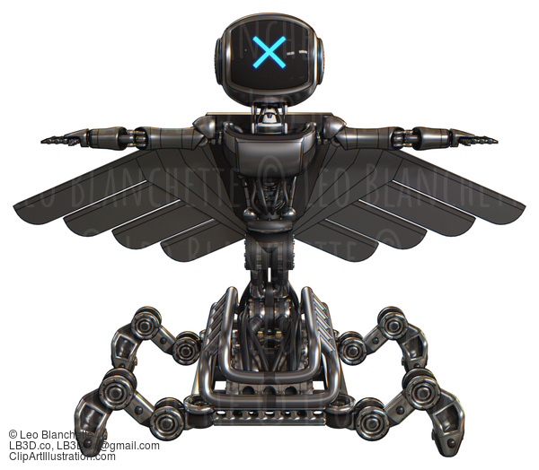 Bot Containing Digital Display Head And X Face And Light Chest Exoshielding And Ultralight Chest Exosuit And Pilot’S Wings Assembly And Insect Walker Legs. Metal. T-Pose. #20792