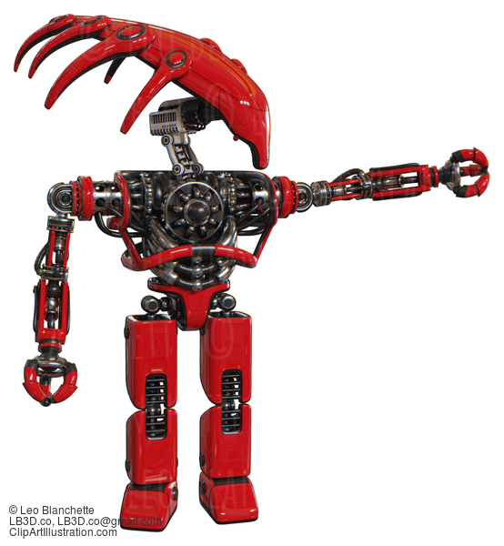 Cyborg Containing Flat Elongated Skull Head And Heavy Upper Chest And No Chest Plating And Prototype Exoplate Legs. Red. Pointing Left Or Pushing A Button.. #20793