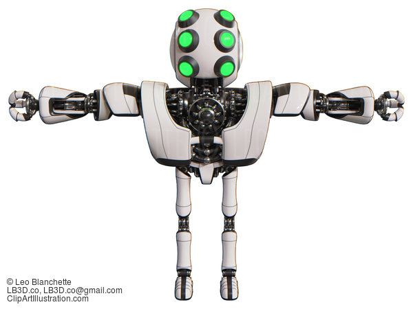 Cyborg Containing Round Head And Six Eye Array And Bug Eyes And Heavy Upper Chest And Heavy Mech Chest And Ultralight Foot Exosuit. White. T-Pose. #20794