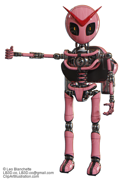 Automaton Containing Grey Alien Style Head And Metal Grate Eyes And Light Chest Exoshielding And Rocket Pack And No Chest Plating And Ultralight Foot Exosuit. Pink. Arm Out Holding Invisible Object.. #20798