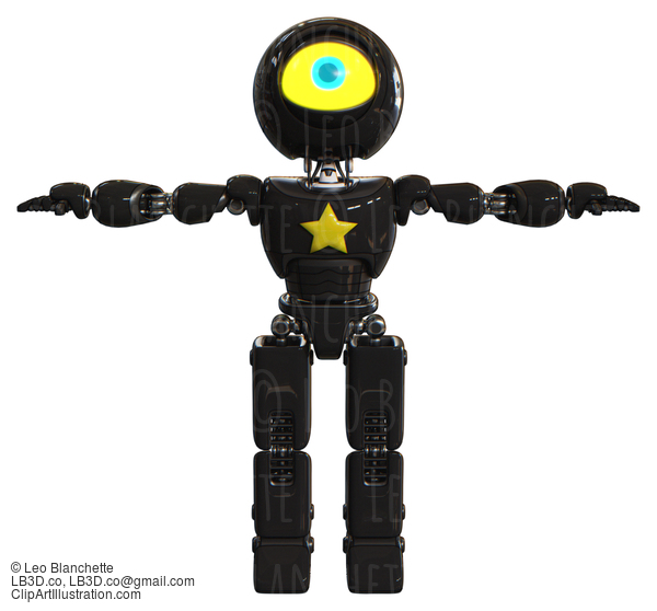 Bot Containing Giant Eyeball Head Design And Light Chest Exoshielding And Yellow Star And Prototype Exoplate Legs. Black. T-Pose. #20799