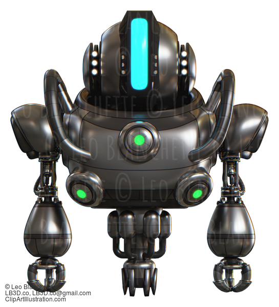 Automaton Containing Round Head And Large Vertical Visor And Head Light Gadgets And Heavy Upper Chest And Chest Green Energy Cores And Jet Propulsion. Metal. Front View. #20804