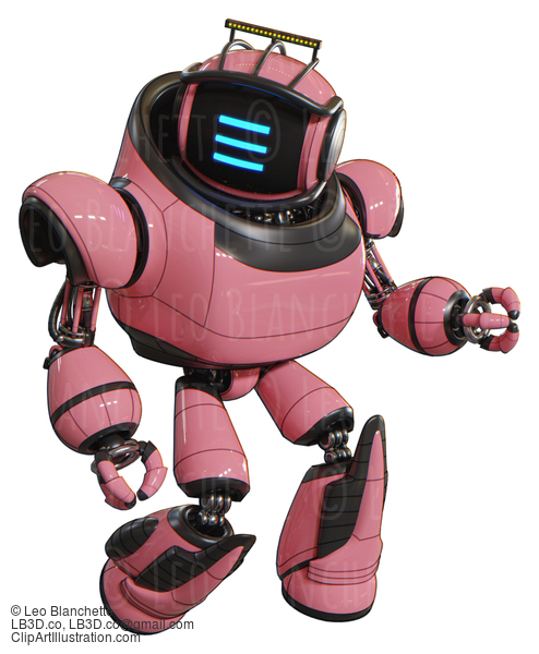 Robot Containing Digital Display Head And Three Horizontal Line Design And Led And Protection Bars And Heavy Upper Chest And Light Leg Exoshielding And Stomper Foot Mod. Pink. Fight Or Defense Pose.. #20805