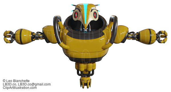 Mech Containing Bird Skull Head And Red Line Eyes And Head Shield Design And Heavy Upper Chest And Jet Propulsion. Yellow. T-Pose. #20820