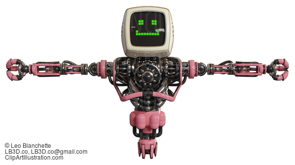 Android Containing Old Computer Monitor And Happy Pixel Face And Heavy Upper Chest And No Chest Plating And Jet Propulsion. Pink. T-Pose. #20823