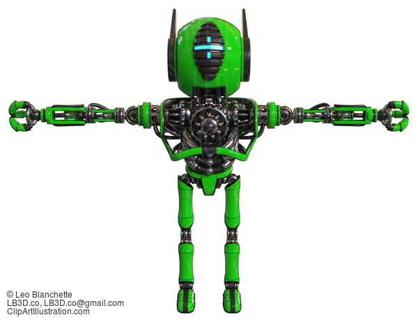 Android Containing Round Head And Vertical Cyclops Visor And Head Winglets And Heavy Upper Chest And No Chest Plating And Ultralight Foot Exosuit. Green. T-Pose. #20828